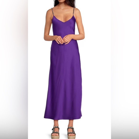 NWT Gianni Bini x DANNIJO Viv Satin Beaded Strap Maxi Slip Dress in Royal, Large - Picture 2 of 13